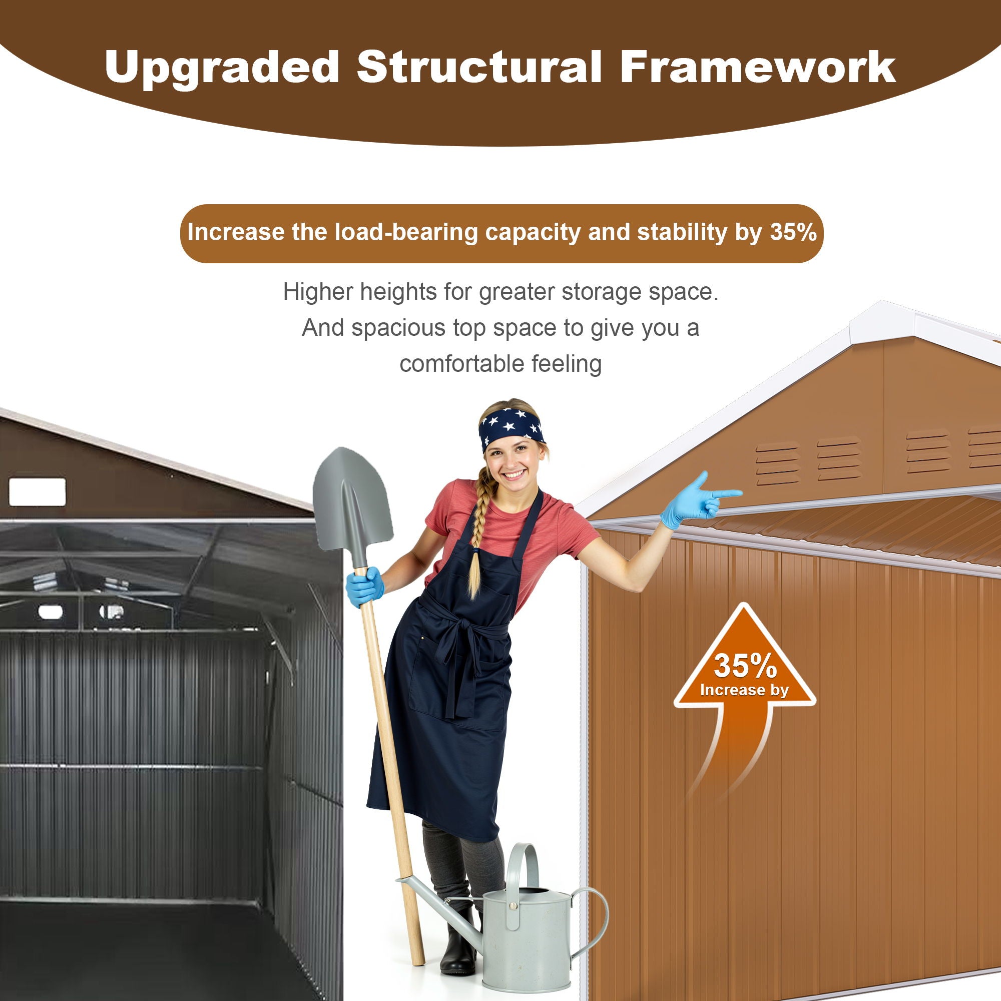 Storage Shed With Windows, Lockable Door & Ventilation For Backyard Tool Organization - Brown by HouseOfZazla