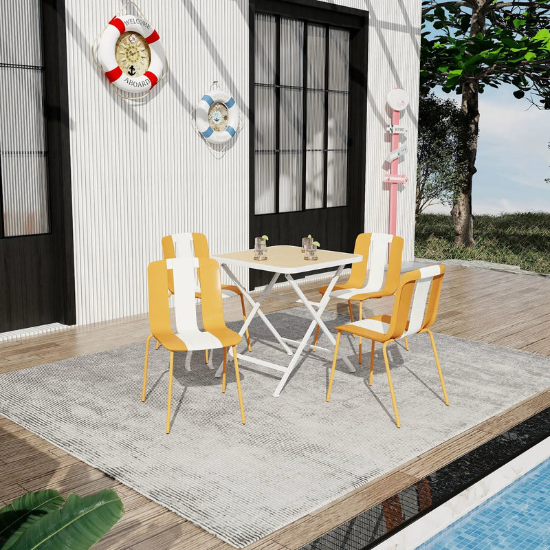 4 Piece Set Of Modern Striped Single Chairs With Folding Square Table by Unique Piece Furniture