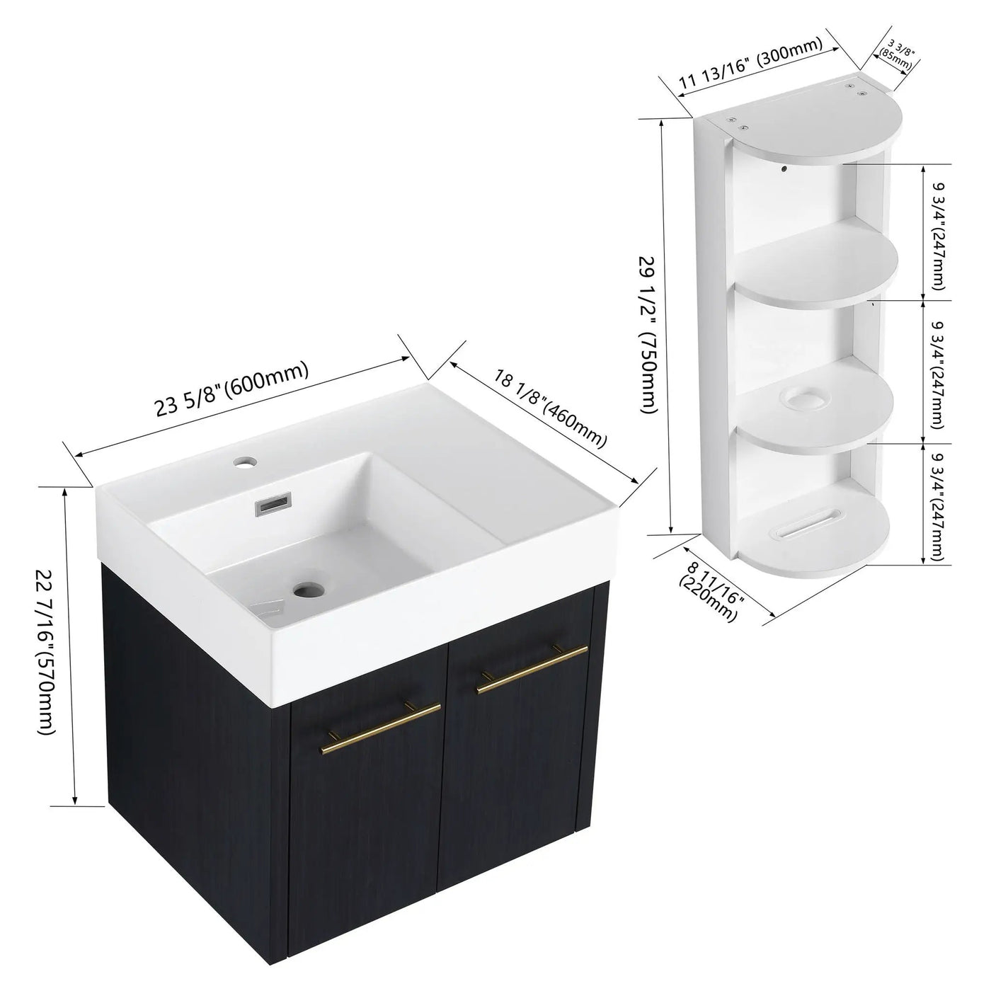 Modern Wall Mounted Bathroom Vanity With Thick Edge Resin Sink And Storage Rack by Unique Piece Furniture