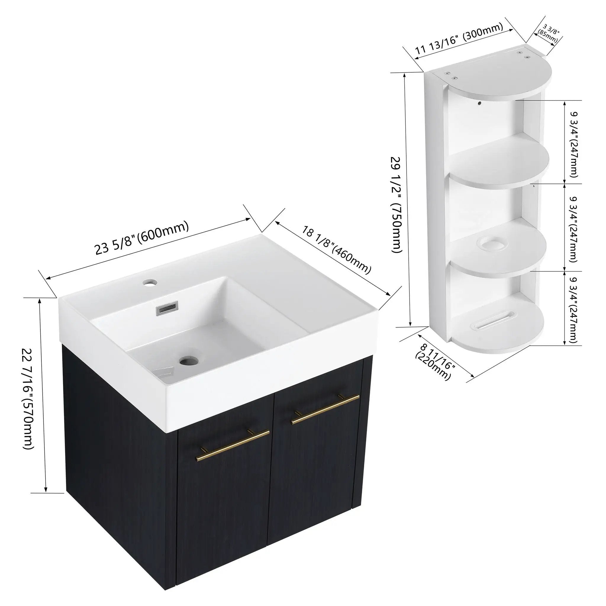 Modern Wall Mounted Bathroom Vanity With Thick Edge Resin Sink And Storage Rack by Unique Piece Furniture