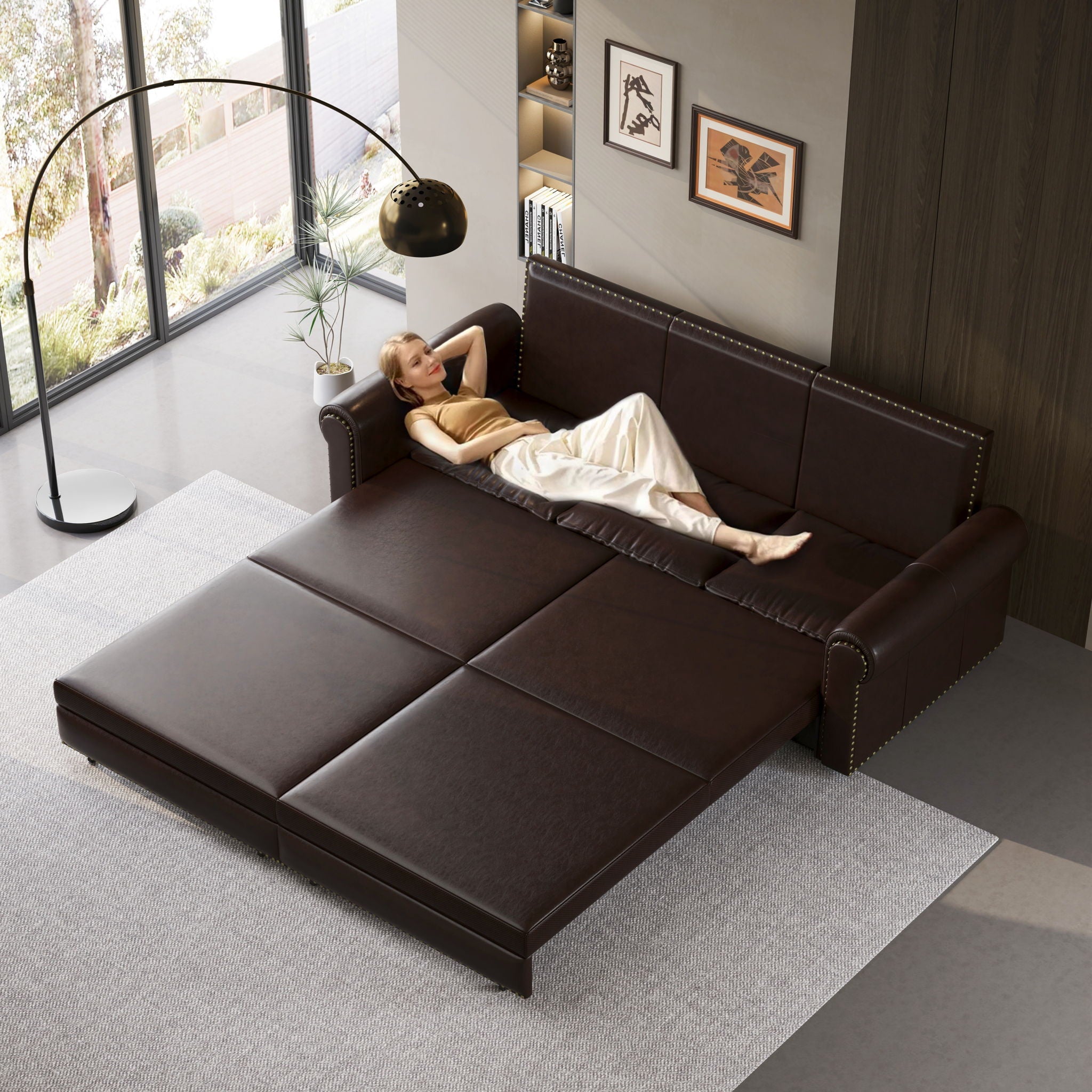 3 In 1 Convertible Sleeper Sofa With Nailhead Trim & Rolled Arm by HouseOfZazla