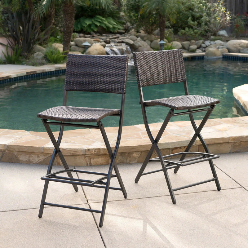 Outdoor Wicker Barstools Faux Rattan Patio Bar Stools - Set of 2 by HouseOfZazla