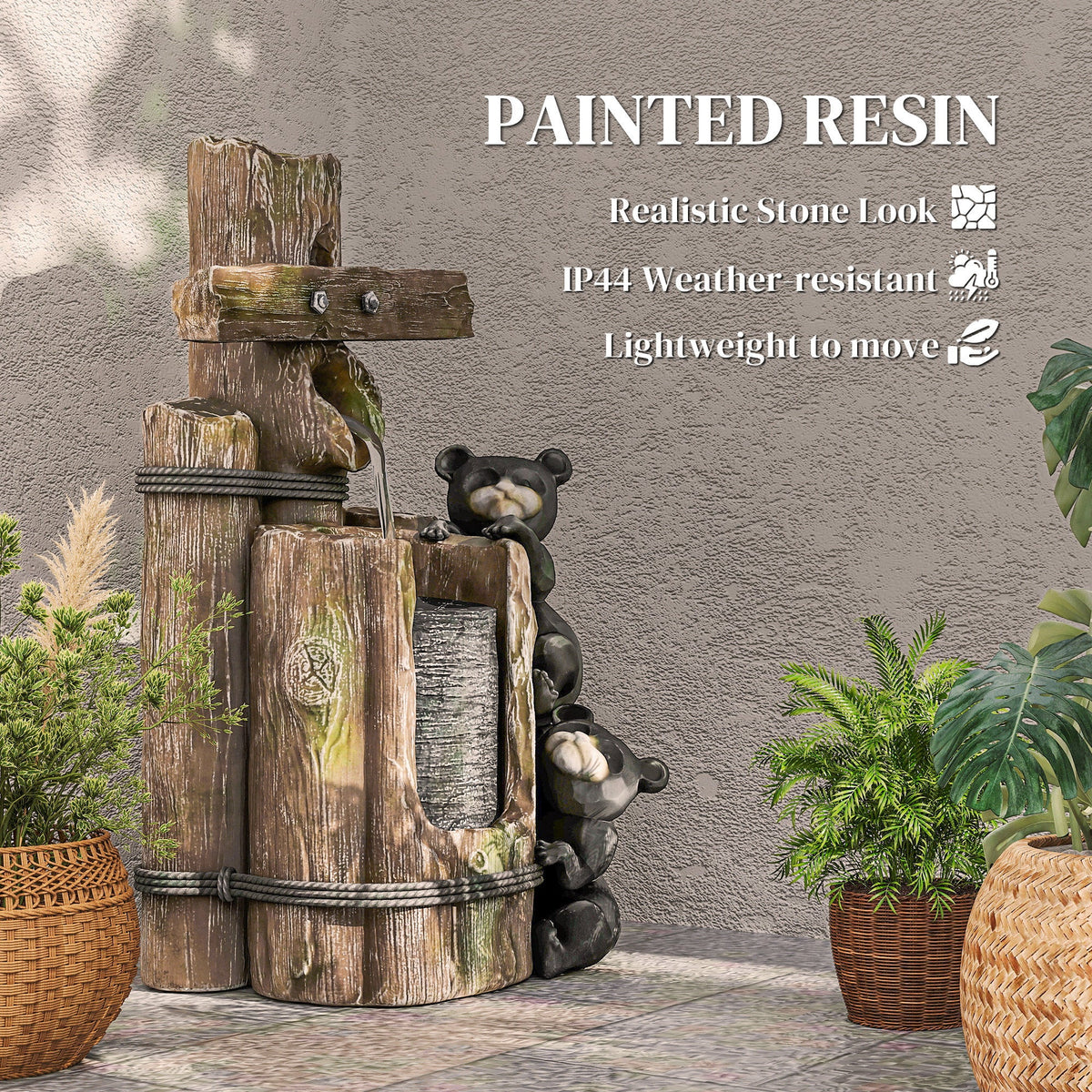 Resin Bear Fountain Two Cubs on Timber Post, photo 6 of 12