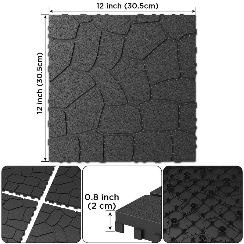 New Stone Texture Patio Deck Tiles, Diy Interlocking Floor Tiles, Easy Installation by HouseOfZazla