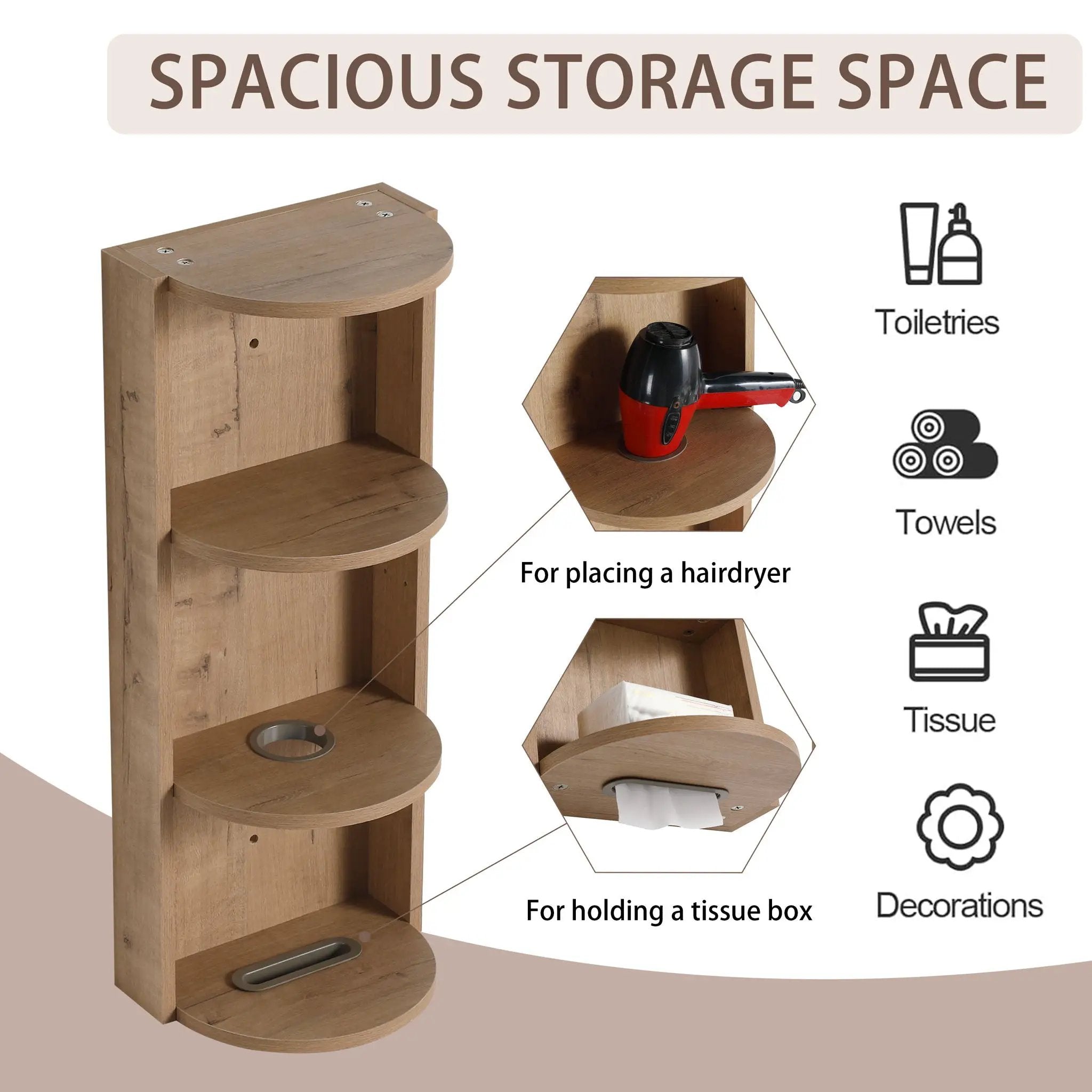 Modern Wall Mounted Bathroom Vanity With Sink And Storage Rack Soft Close Doors Plywood - Imitative Oak by HouseOfZazla