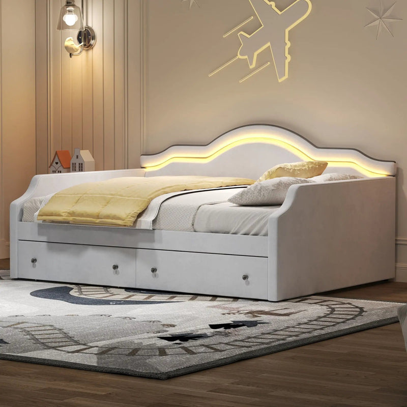 Upholstered Daybed With LED Lights And 2 Drawersme by HouseOfZazla