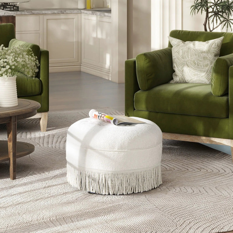 Yolanda - Round Upholstered Accent Ottoman - Almond White by Unique Piece Furniture