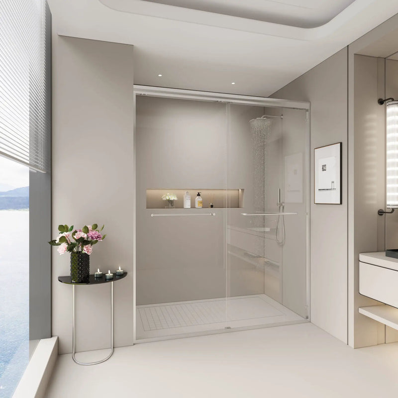 Double Sliding Shower Door, Semi-Frameless Bypass Bathroom Sliding Door With 1/4" (6 Mm) Tempered Glass For Walk-In Shower by HouseOfZazla