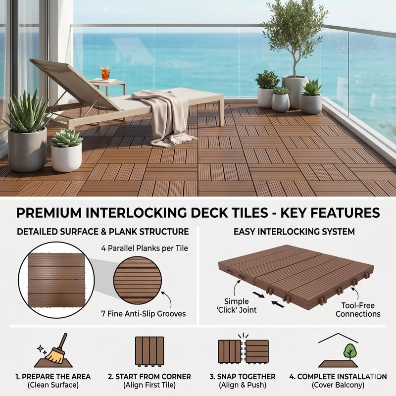 Plastic Interlocking Deck Tiles, 44 Pack 12"x12" by HouseOfZazla