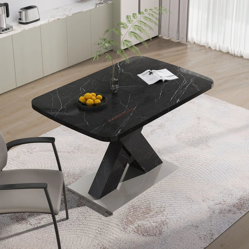 Modern Rectangle Dining Table With Stretchable TopAnd X Shape Legs by Unique Piece Furniture
