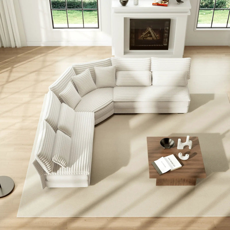 5 Seater L Shaped Sectional Sofa With Curved Corner, 7 Pillows by Unique Piece Furniture