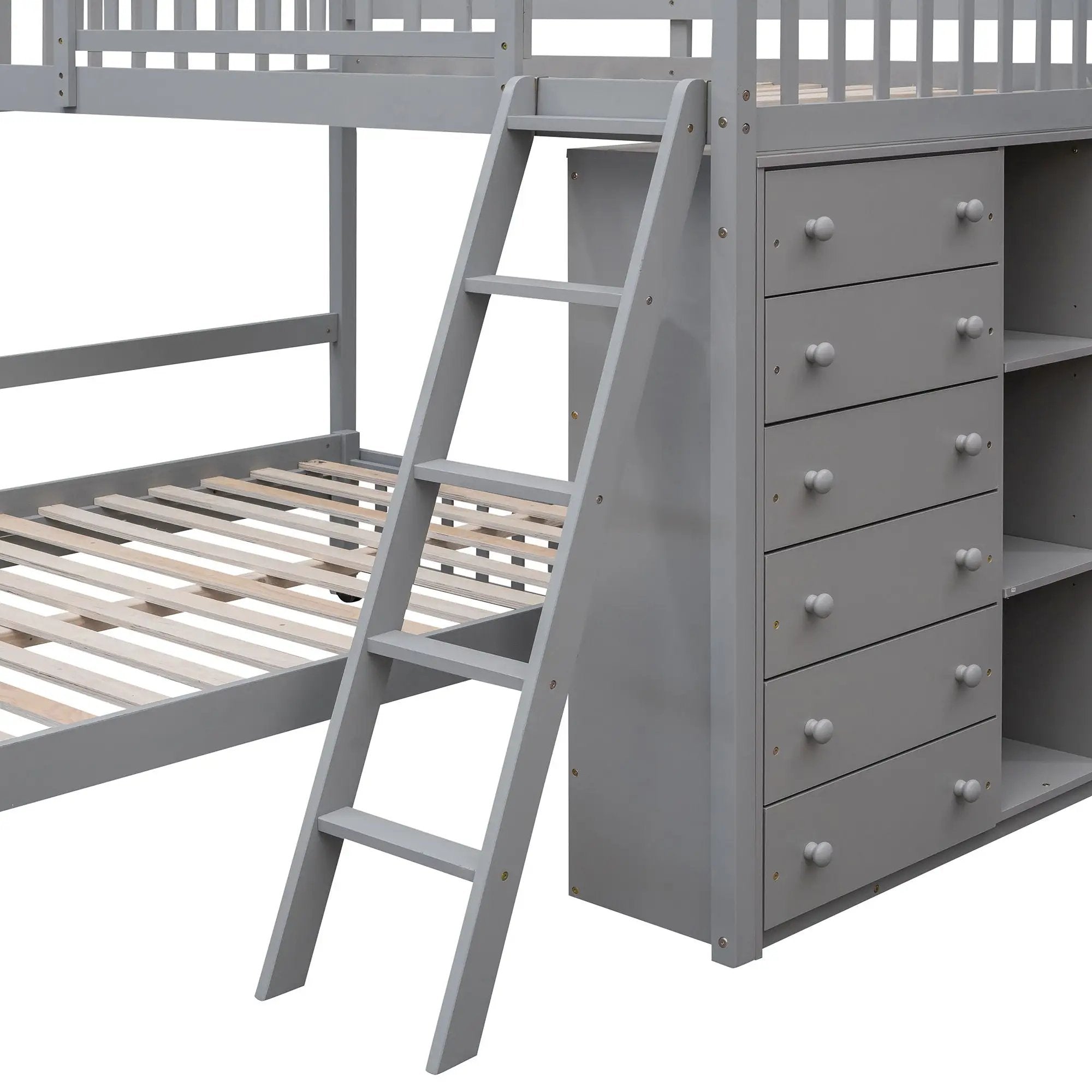 Bunk Bed With 6 Drawers And Flexible Shelves, Bottom Bed With Wheels by HouseOfZazla