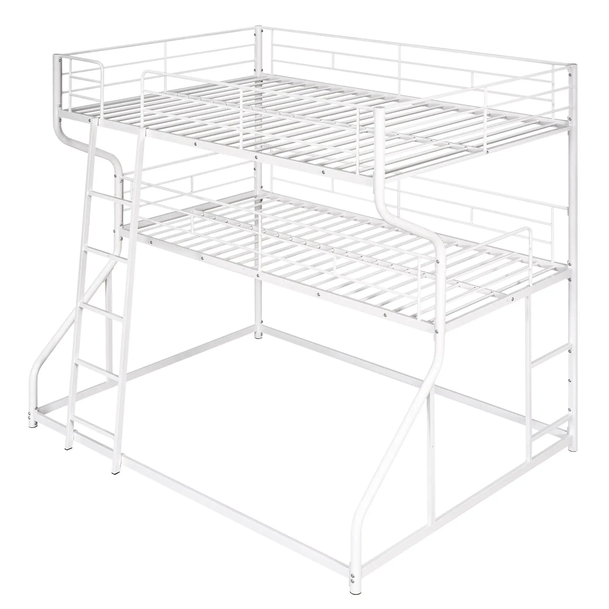 Industrial Triple Bunk Bed With Dual Ladders Frame, Space Saving Design by Unique Piece Furniture