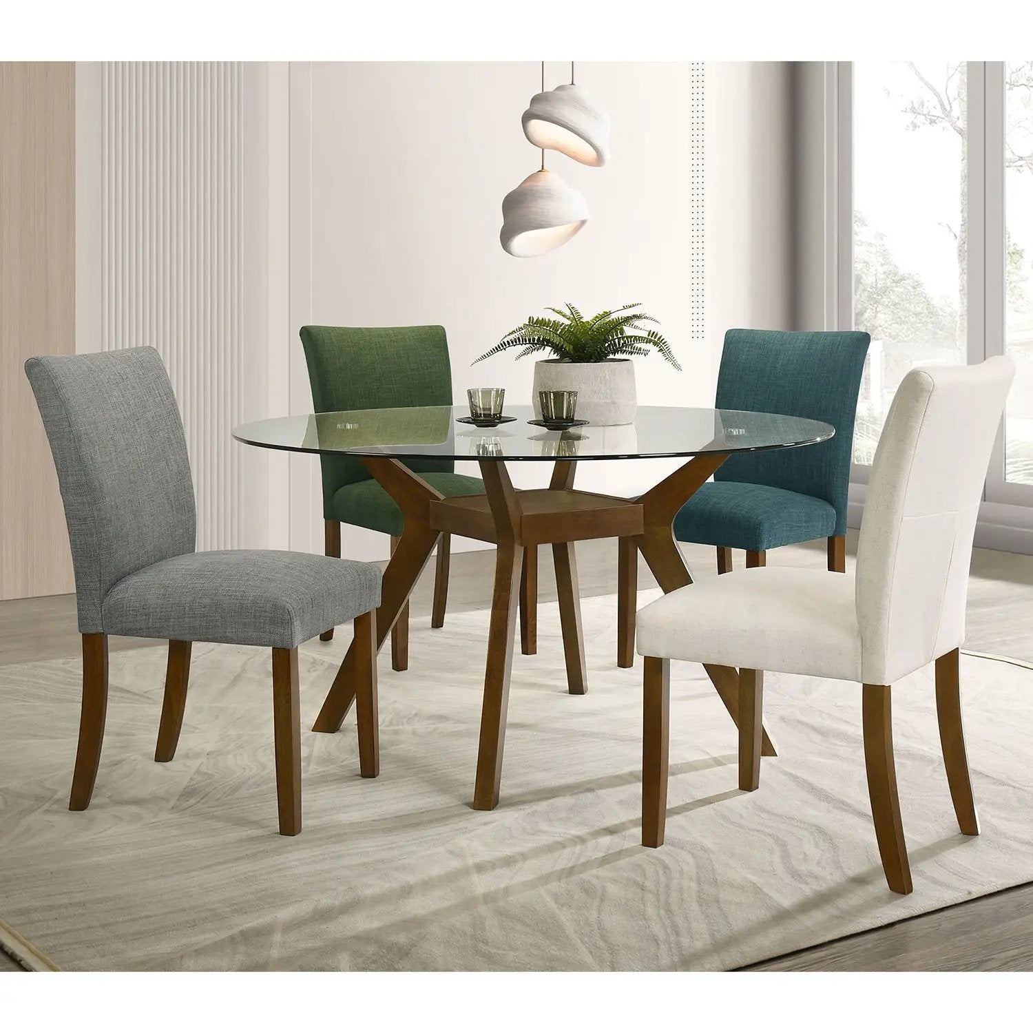 Flynn - Round Glass Top Dining Table - Brown