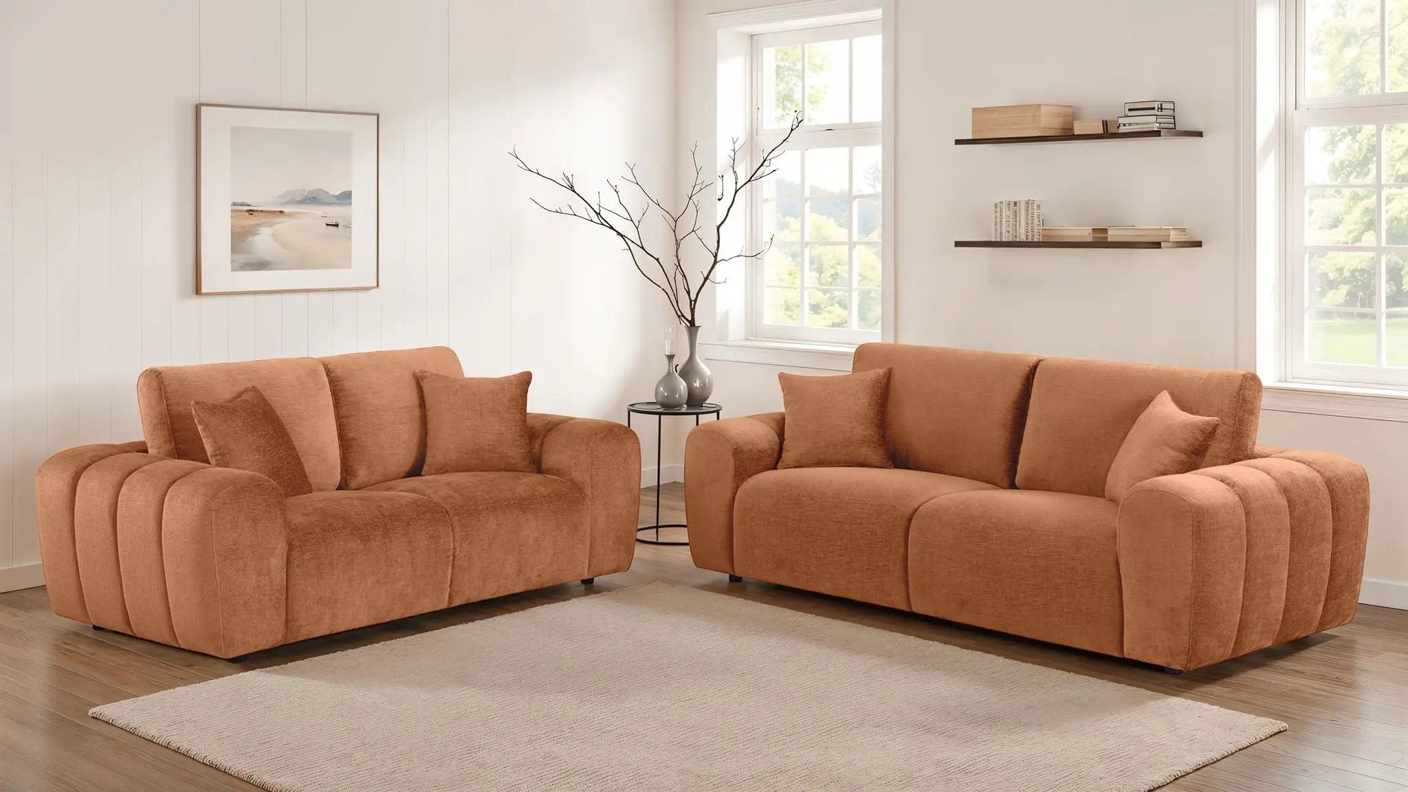 Burnett 2-piece Chenille Upholstered Sofa Set Burnt Orange by Unique Piece Furniture