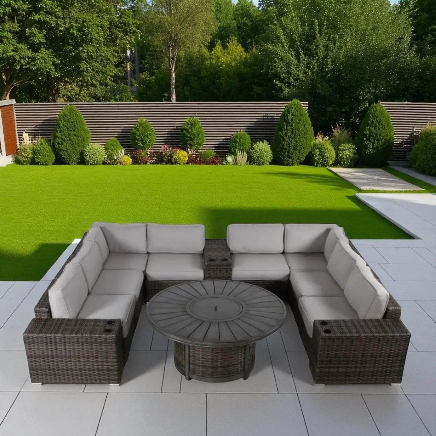 Patio Seating Group With Cushions And Fire Pit - Espresso by HouseOfZazla