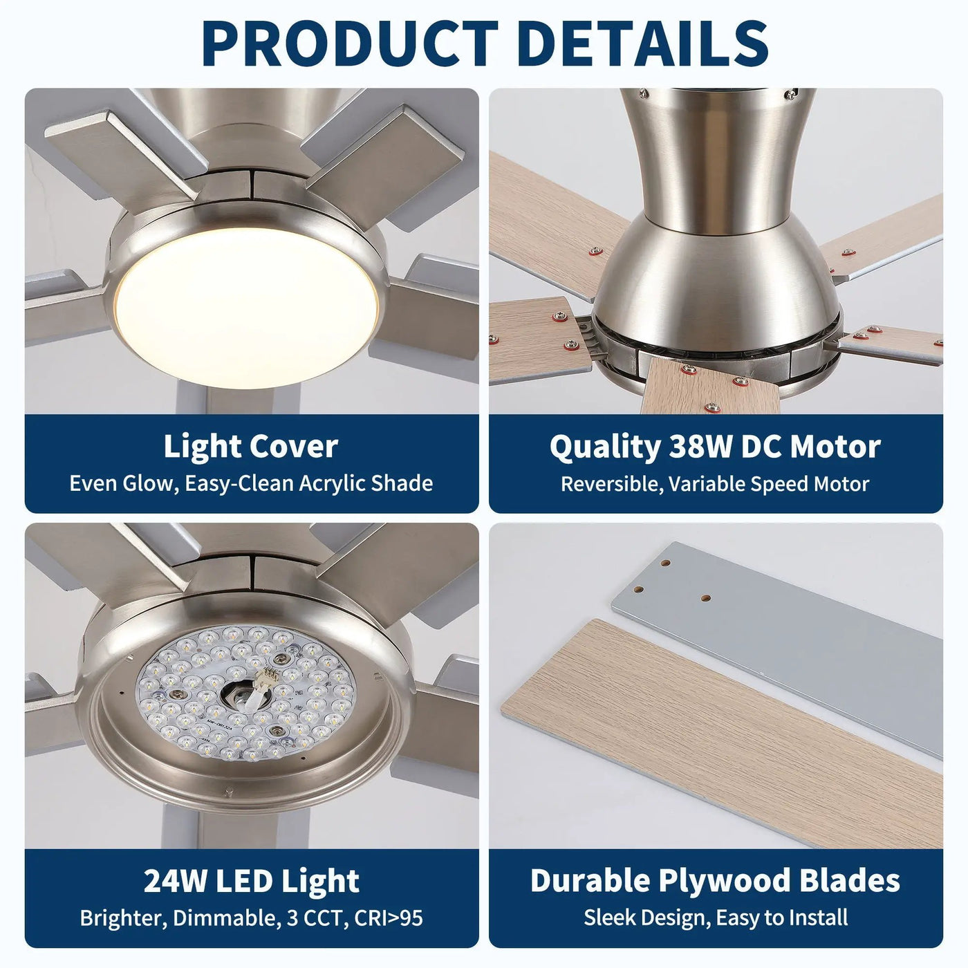 Low Profile Flush Mount Intergrated LED Ceiling Fan With Light And Reversible Quiet Motor by HouseOfZazla