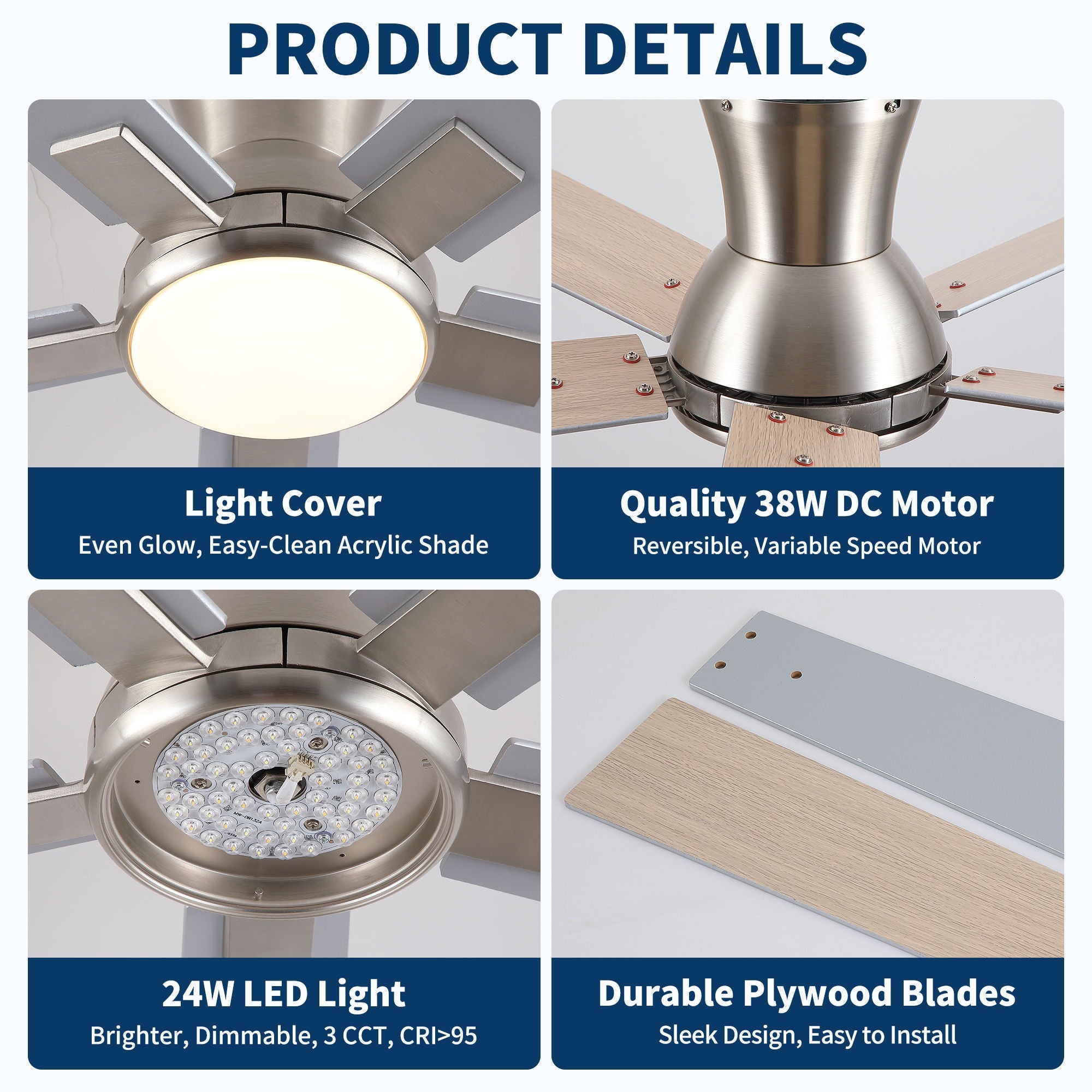 Low Profile Flush Mount Intergrated LED Ceiling Fan With Light And Reversible Quiet Motor by HouseOfZazla