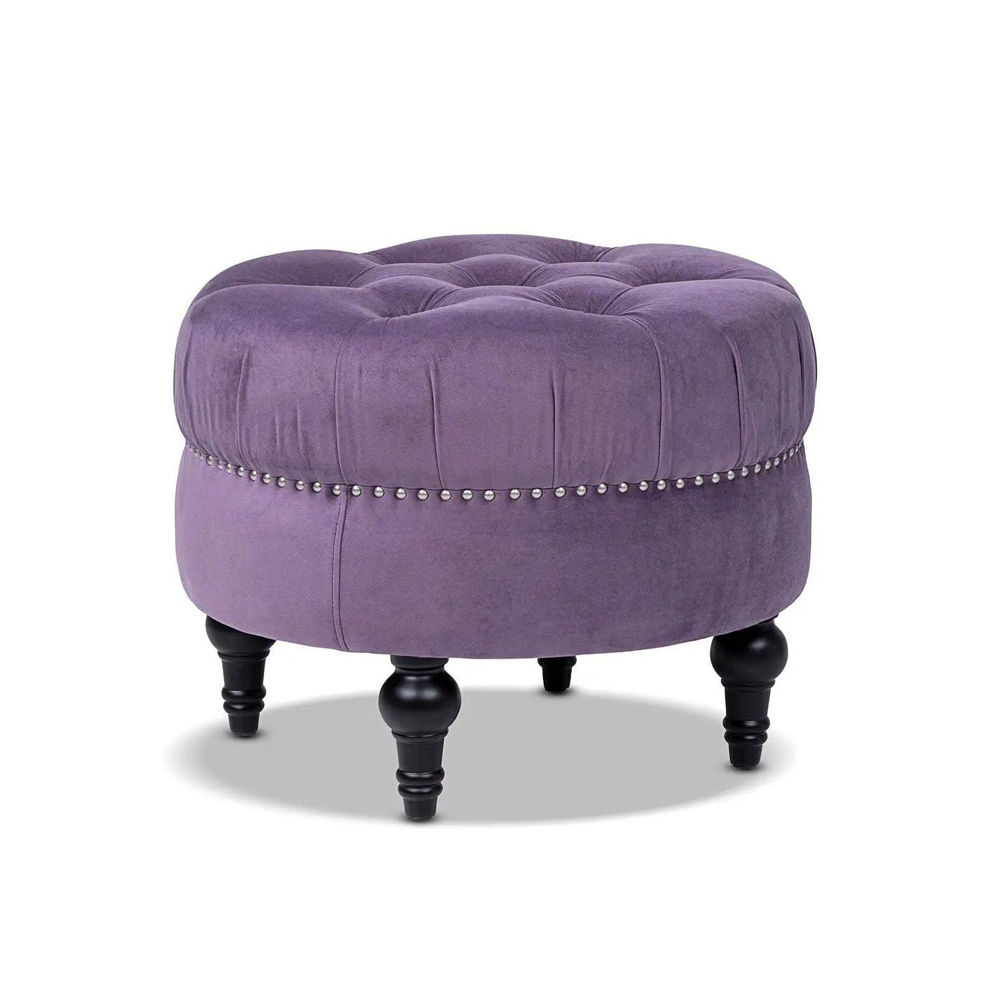 Dawn - Tufted Round Ottoman Nailhead Accents - Purple by Unique Piece Furniture
