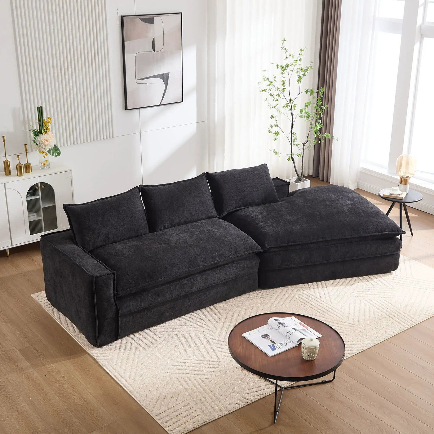 Modern Minimalist Modular Sectional Sofa With Deep Seats And Right Facing Chaise by Unique Piece Furniture