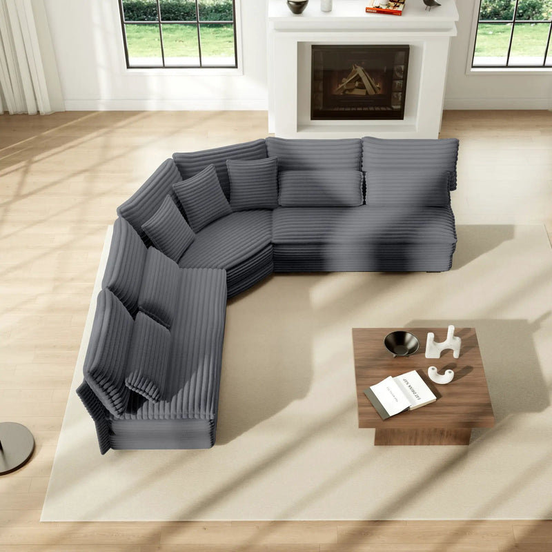 5 Seater L Shaped Sectional Sofa With Curved Corner, 7 Pillows by Unique Piece Furniture