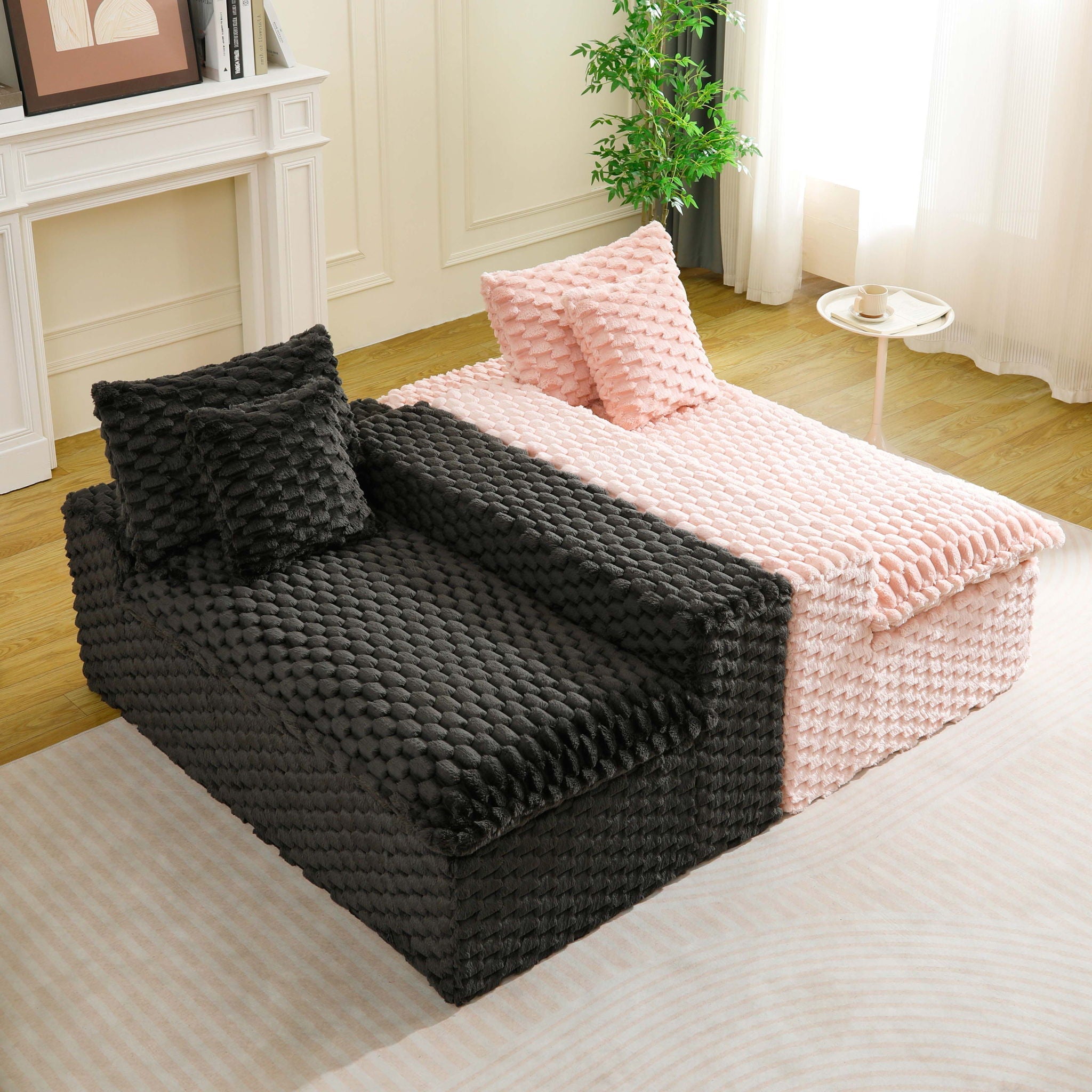 Multifunctional Sofa Pink Black, Fits 4 People by HouseOfZazla