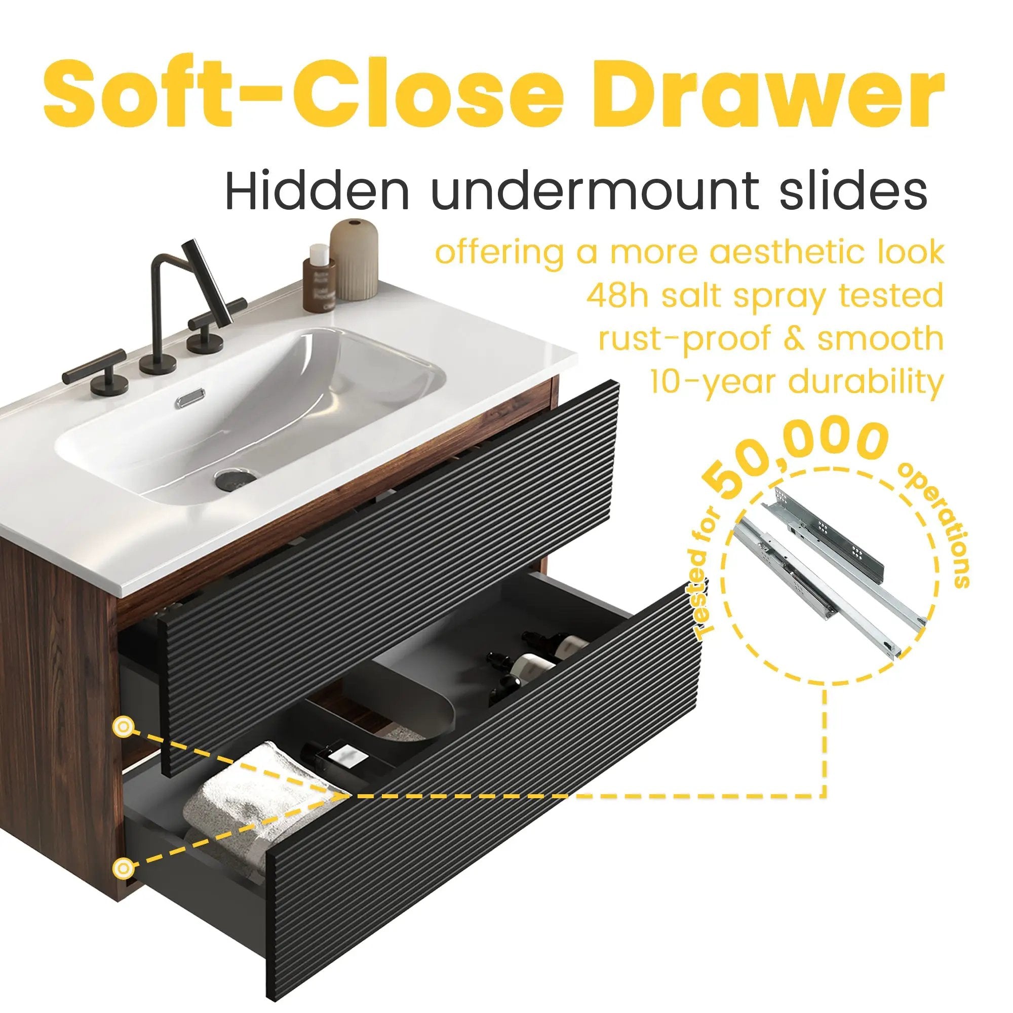 Gloria 36" Wall Mounted Soft Black Bathroom Vanity by HouseOfZazla