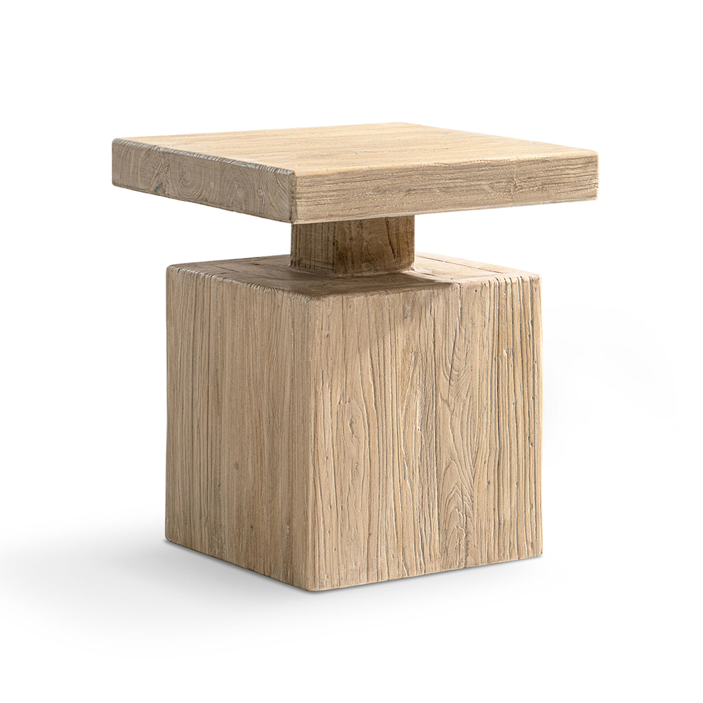 Calder 18' Solid Square Reclaimed Elm Block Plinth Side Table, Heritage Light Natural Brown by HouseOfZazla
