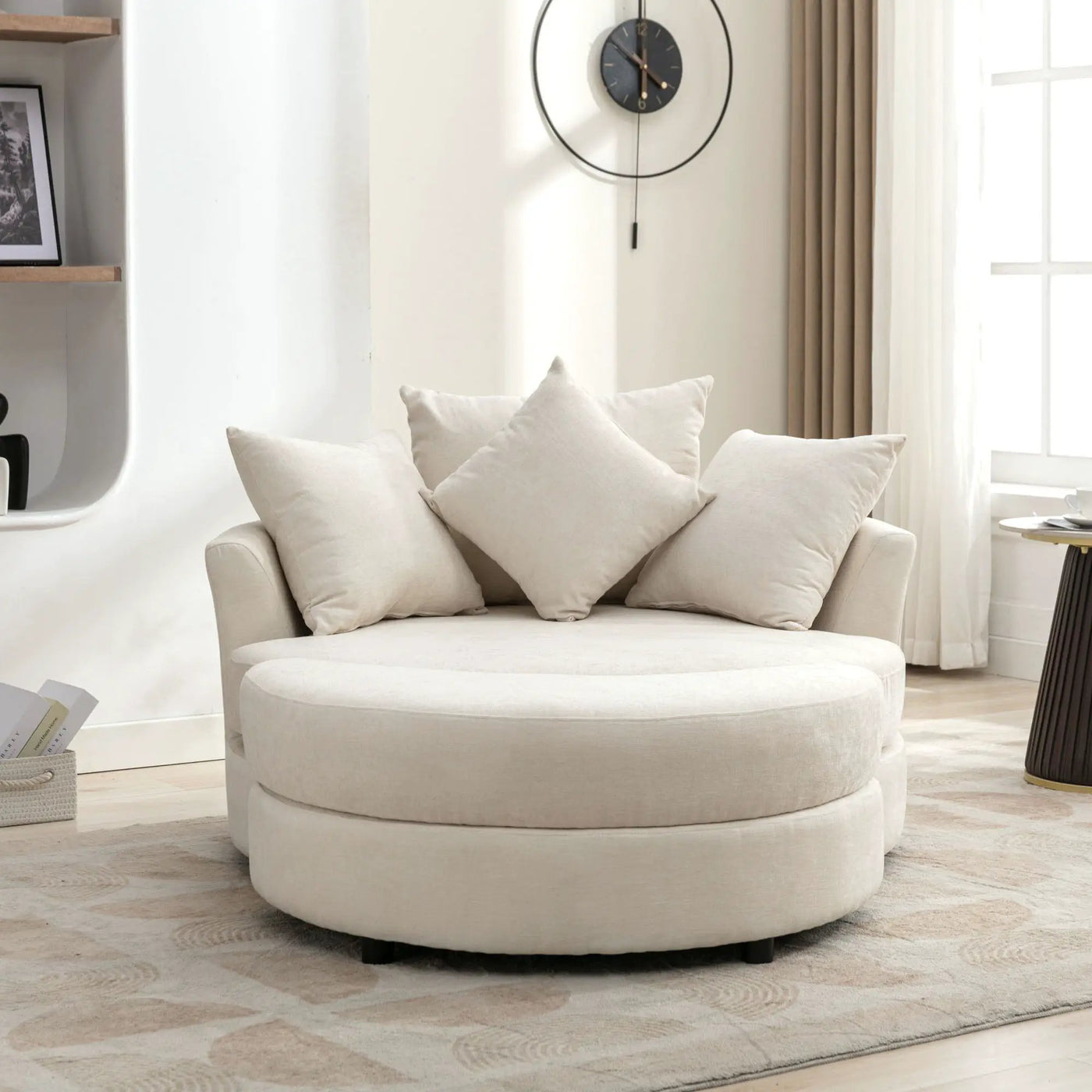 360° Swivel Accent Barrel Chair With Storage Ottoman & 4 Pillows, Modern Leisure Chair Round Accent For Living Room by HouseOfZazla