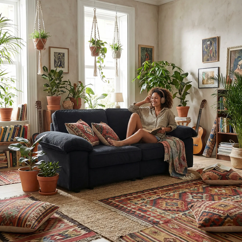 Black Velvet Compact Sofa with Hidden Storage by HouseOfZazla