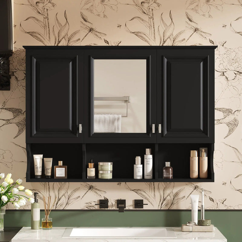 Modern Wall Mounted Mirror Medicine Cabinet With Open Shelves, Adjustable Interior, Storage Over Toilet by Unique Piece Furniture