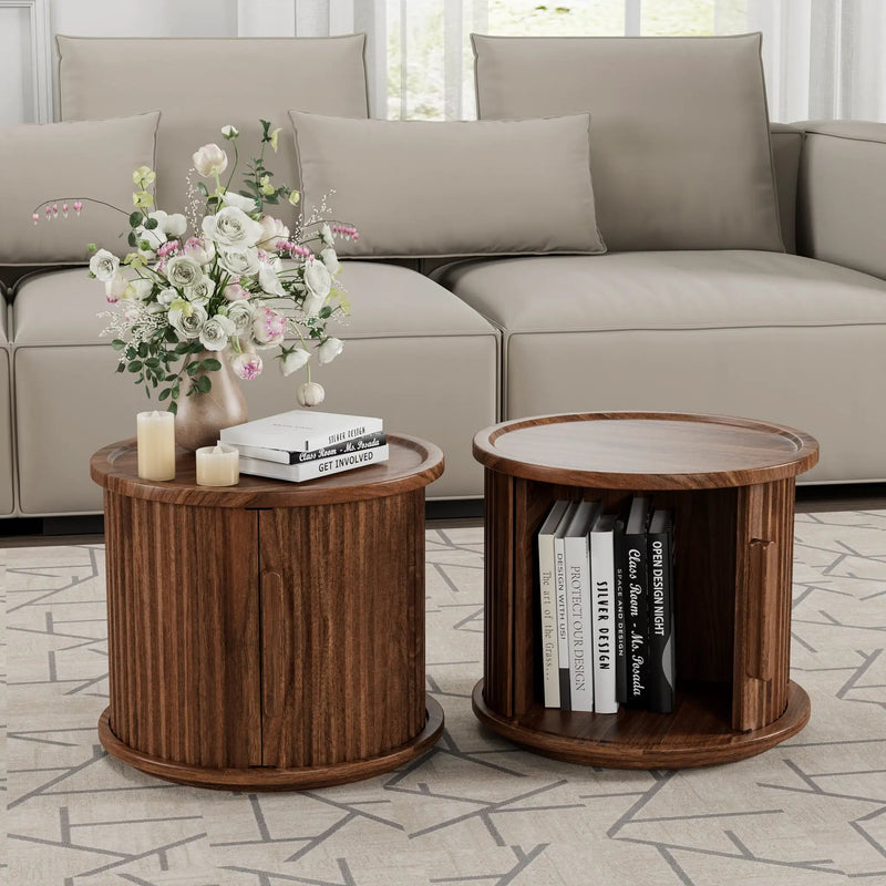 4-Piece Round Coffee Table Set with Sliding Door Storage by HouseOfZazla