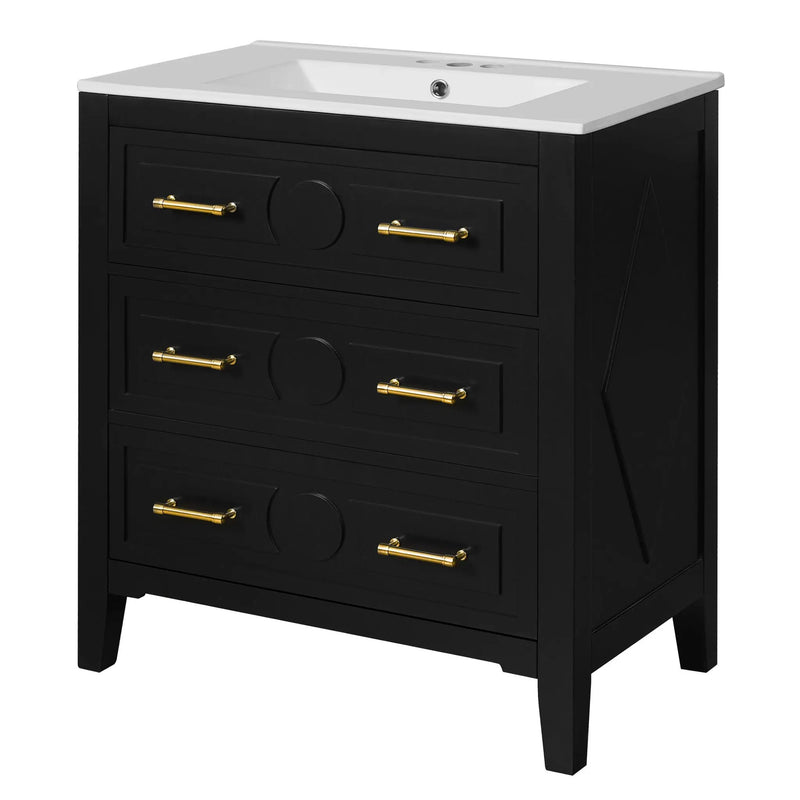 Retro Bathroom Vanity With Sink Combo, Free Standing Single Set With 3 Drawers by Unique Piece Furniture