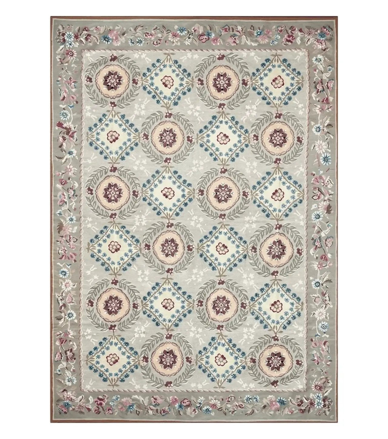 9x13 Needlepoint Carpet, French Design Rug, Hand-Knotted, Brand New Needlepoint Rug 9 x 13, English French European Style, Beige Floral by Jewel Rugs
