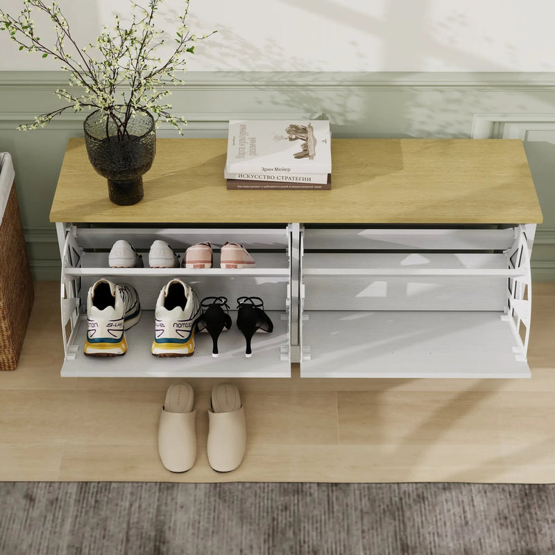 Shoe Storage Bench with 2 Flip Drawers and Adjustable Shelf - Antique by HouseOfZazla