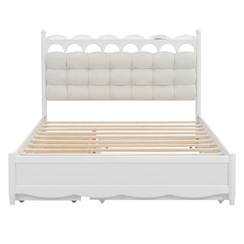 Storage Platform Bed, With 2 Big Drawers, Trundle, One Set Of Sockets & USB Ports by Unique Piece Furniture
