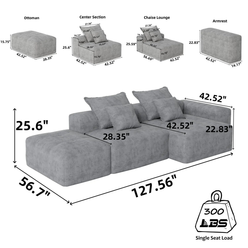 Modern Oversized DIY Combination Modular Sectional Sofa With Pillows by HouseOfZazla