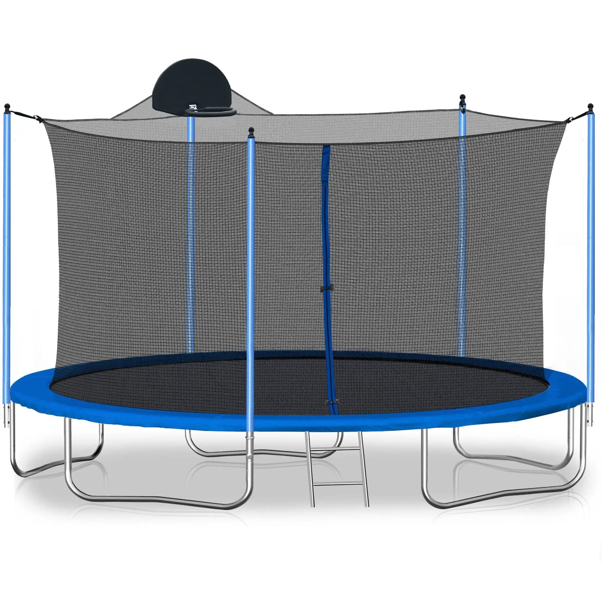 12Ft Trampoline For Adults & Kids With Basketball Hoop, Outdoor Trampolines With Ladder And Safety Enclosure Net For Kids And Adults - Blue by HouseOfZazla