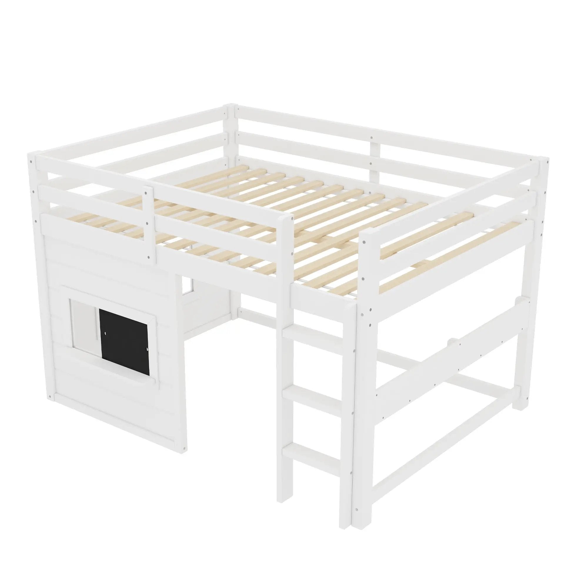Full Size Loft Bed With Sliding Chalkboard & Bookshelf by HouseOfZazla