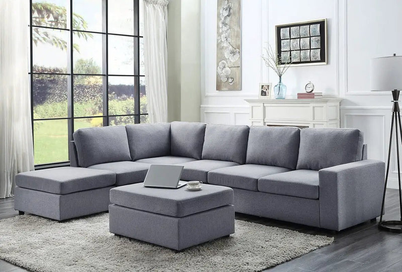 Cassia - 7 Seat Reversible Modular Sectional Sofa With Ottoman by HouseOfZazla