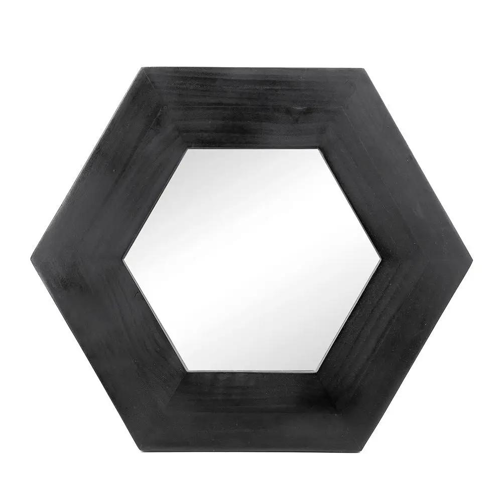 Hexagon Mirror With Natural Wood Frame, Wall Decor For Living Room Bathroom Hallway by Unique Piece Furniture