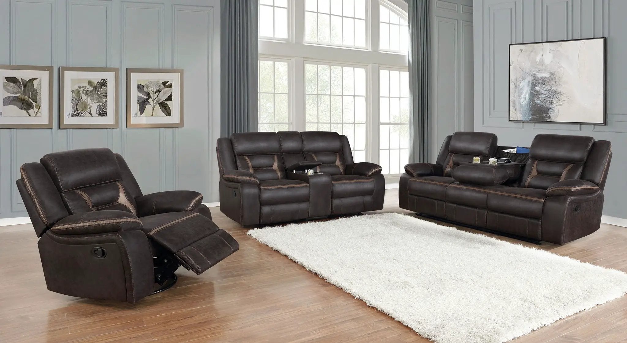 Greer Upholstered Swivel Glider Recliner Chair Brown by Unique Piece Furniture