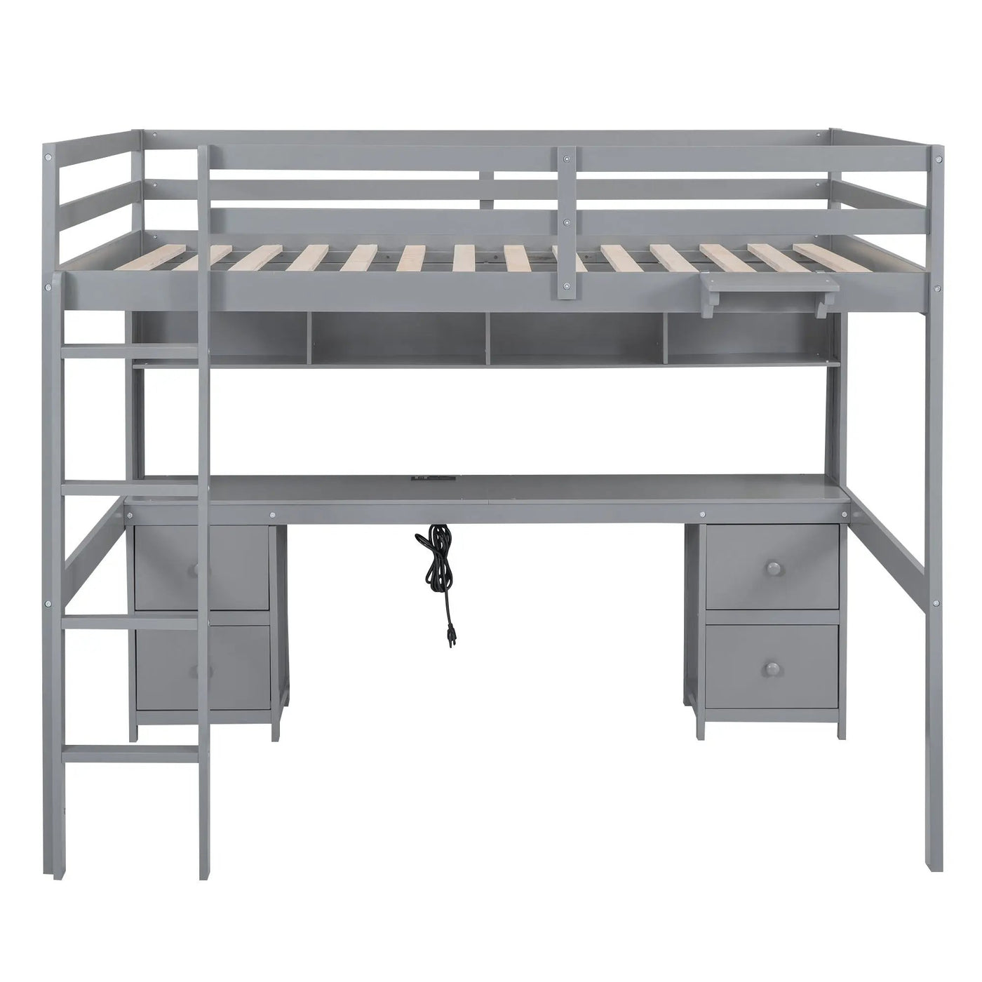 Loft Bed With Desk, Cabinets, Drawers, Charging Station And Bedside Tray by Unique Piece Furniture