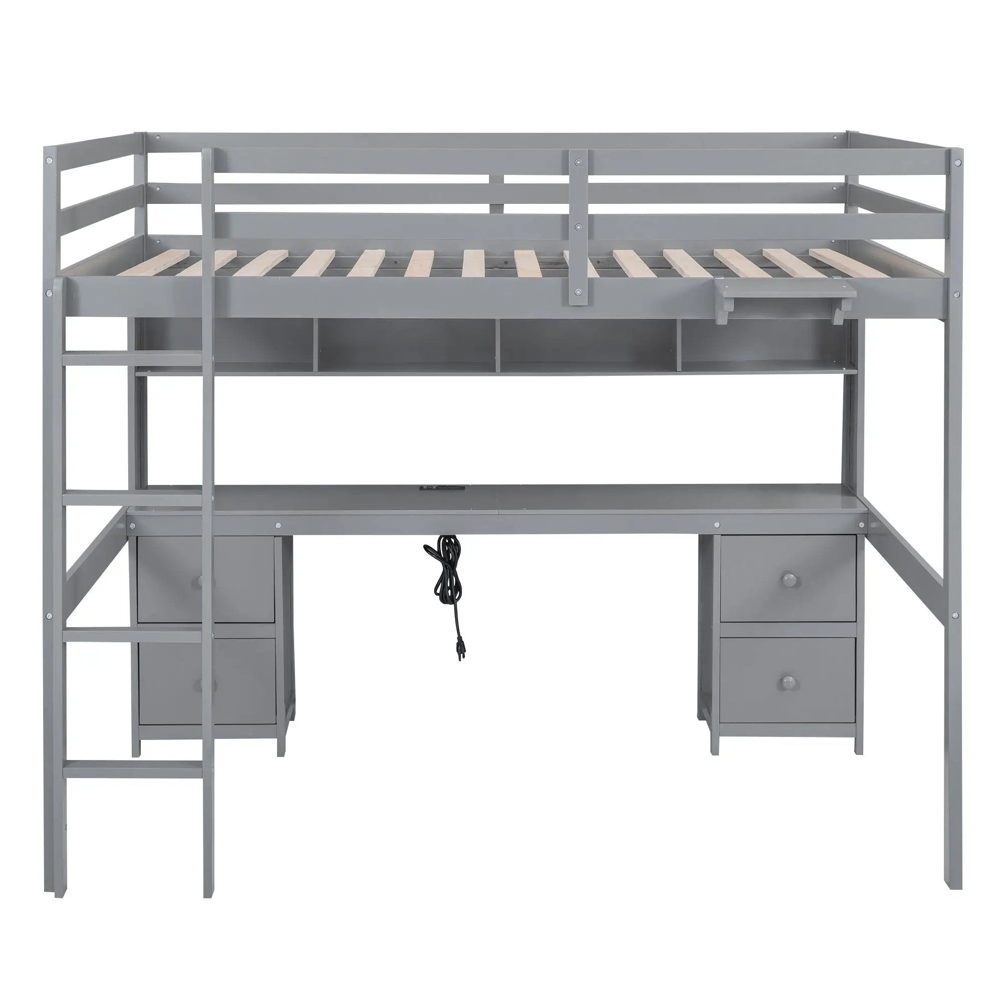 Loft Bed With Desk, Cabinets, Drawers, Charging Station And Bedside Tray by Unique Piece Furniture