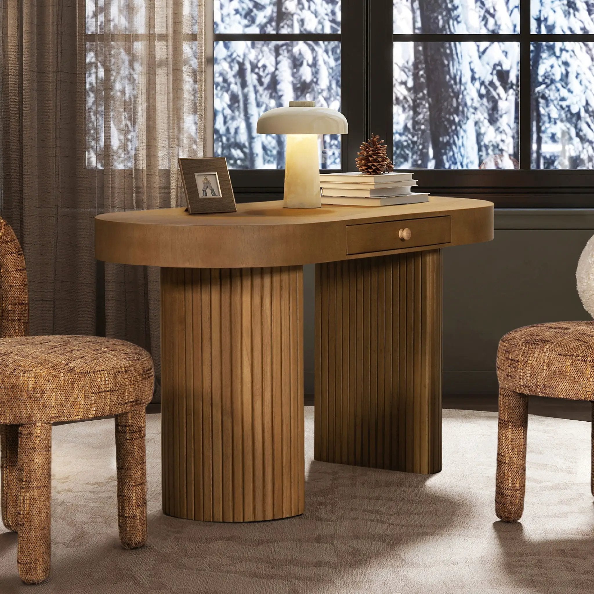 Jesse - Single Drawer Fluted Oval Console Desk - Honey Brown by Unique Piece Furniture