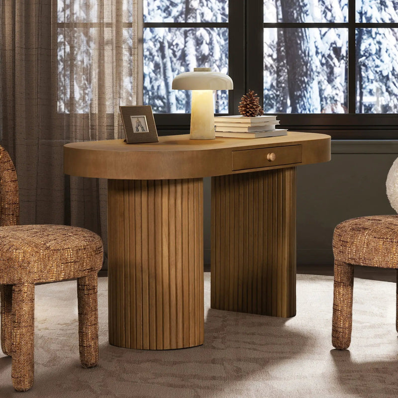 Jesse - Single Drawer Fluted Oval Console Desk - Honey Brown by Unique Piece Furniture