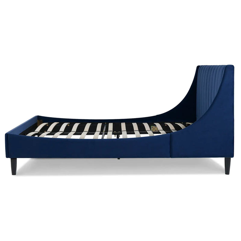 Aspen Vertical Tufted Headboard Platform Bed Set, Queen, Navy Blue Velvet by HouseOfZazla