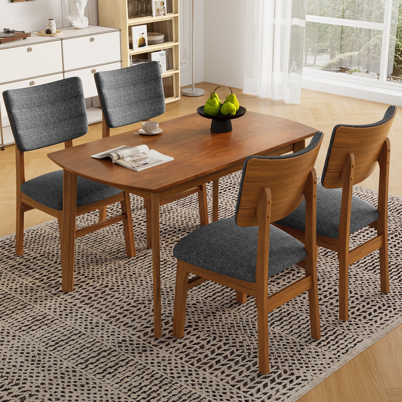 Mid Century Modern Dining Table Set For 4, Solid Wood Dining Table And Solid Wood Chairs, 5 Pieces Farmhouse Dining Table And 4 Upholstered Chairs - Brown / Gray by HouseOfZazla
