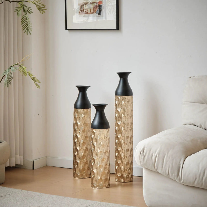 Floor Metal Vases (Set of 3) Gorgeous Home Decoration Large Glazed Metal Vases - Black / Gold by HouseOfZazla