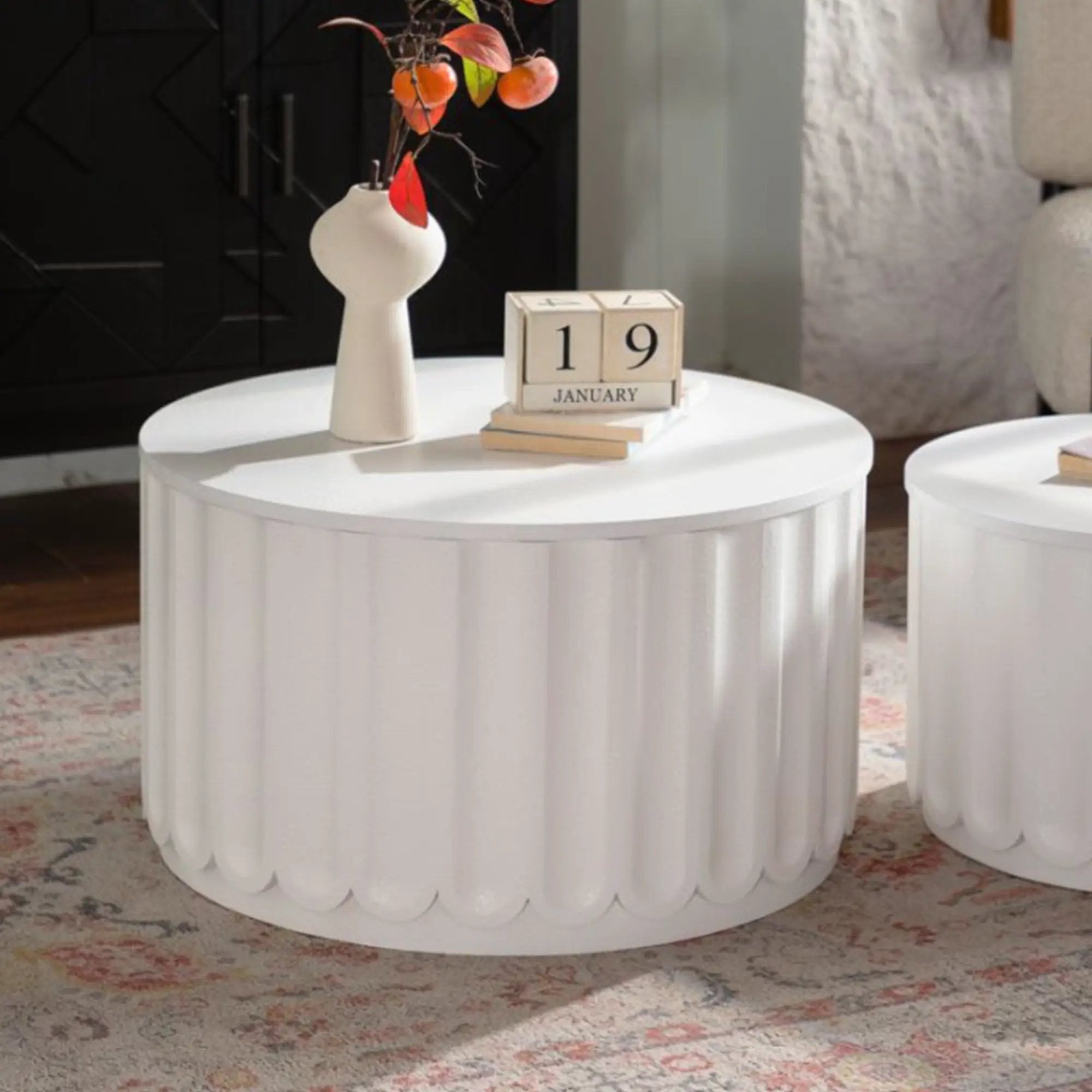 White Round Storage Table Set with Lift-Off Lid by HouseOfZazla